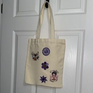Handcrafted Stylish off white Tote Bag with Fun Patches